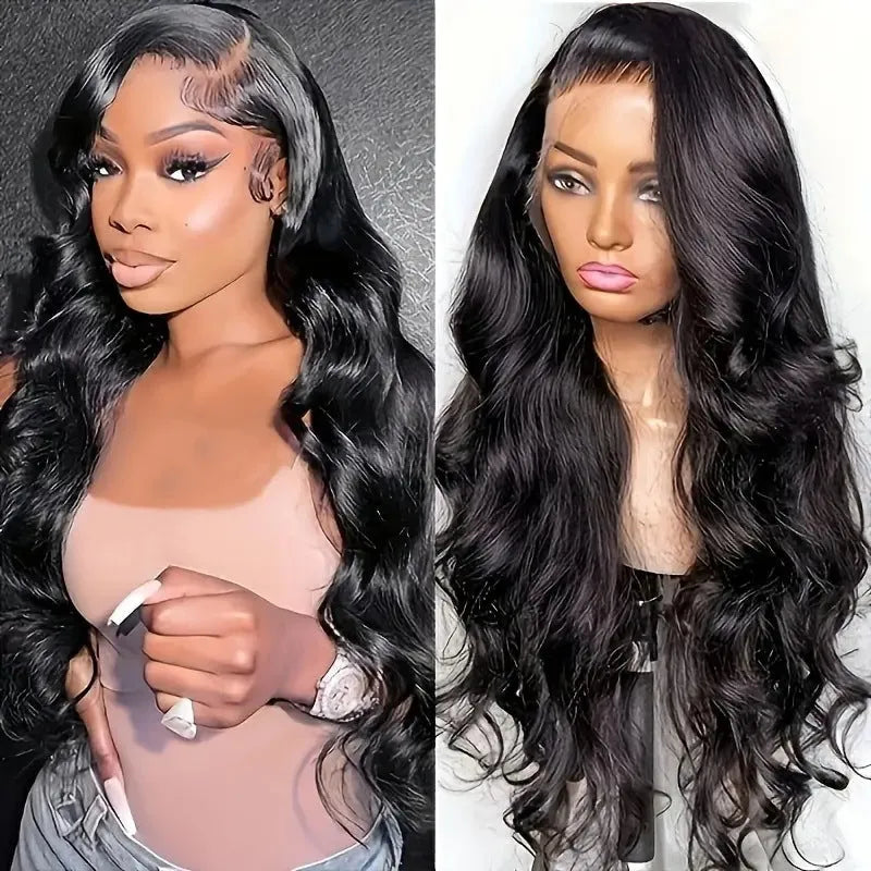 Black lace front wig with big wave hairstyle showing high temperature fibre construction
