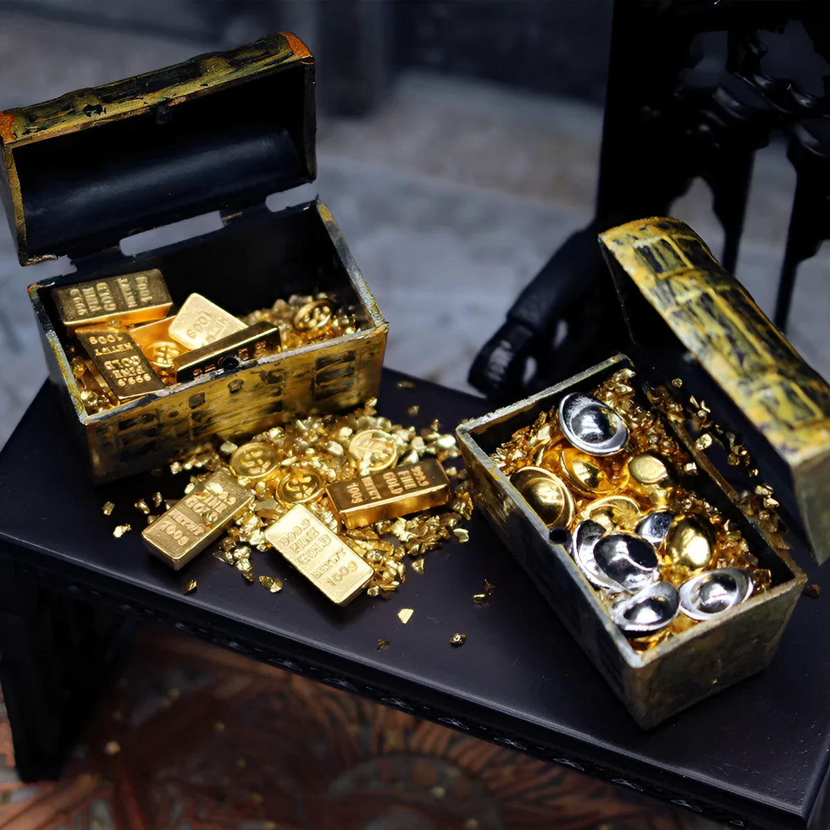 Alloy gold coin treasure box doll house miniature accessories for teenage development