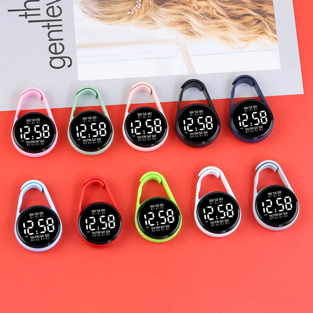 Simple LED luminous electronic watch with a plastic strap and digital display in one of ten available colours.