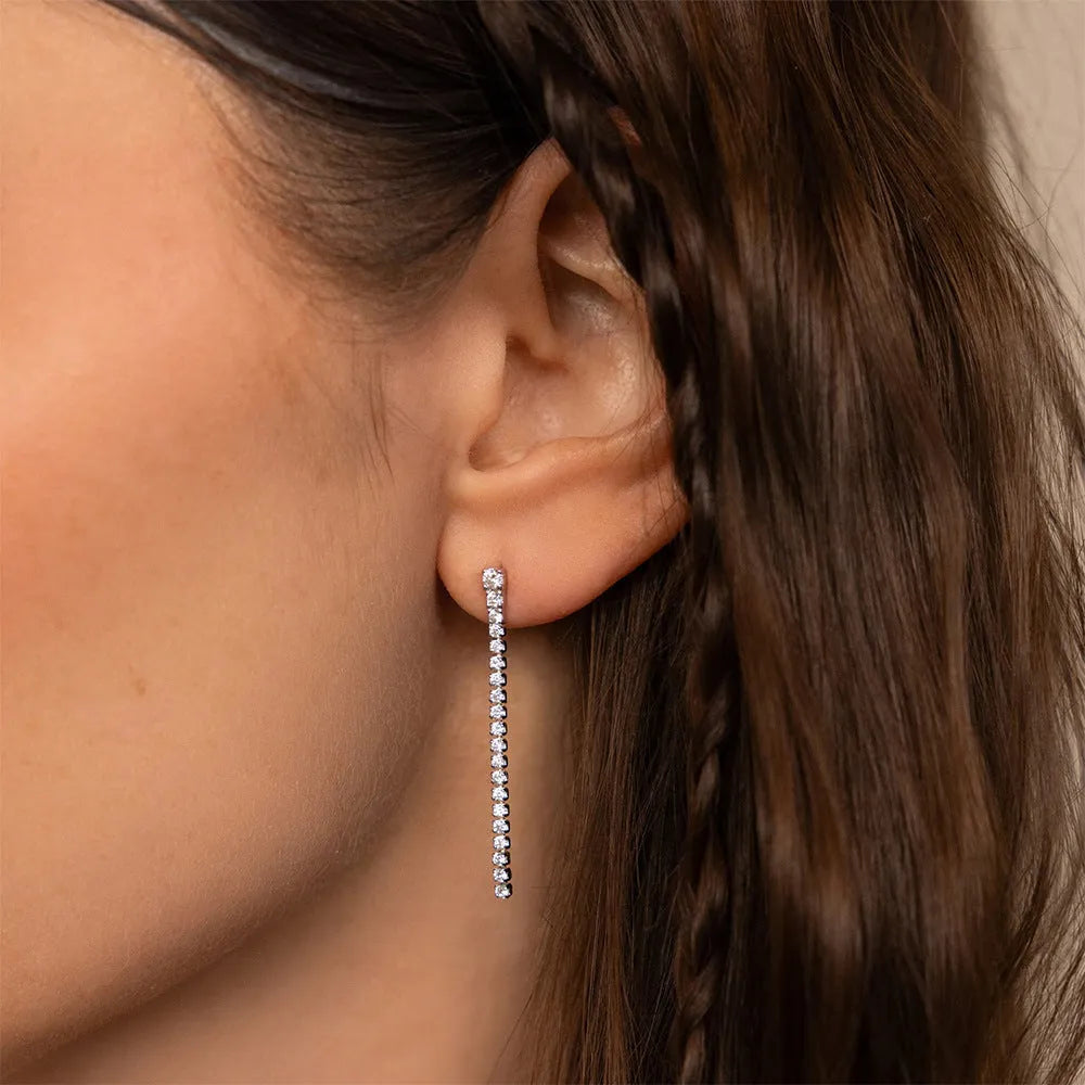 Women's geometric zircon earrings in stainless steel with Chinese-style line detailing