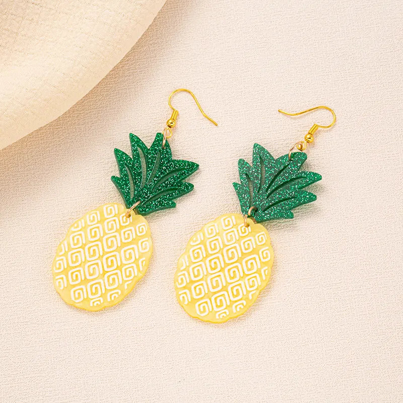 Women's summer coconut jackfruit acrylic dangle earrings with drop shape and ear hook fastening