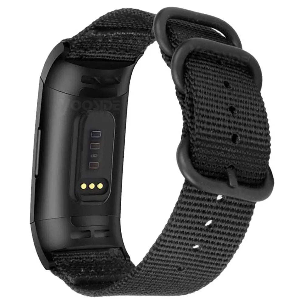 Nylon three-ring buckle replacement strap for Fitbit Charge 2, Charge 3, Charge 4 and Charge 5 fitness trackers.
