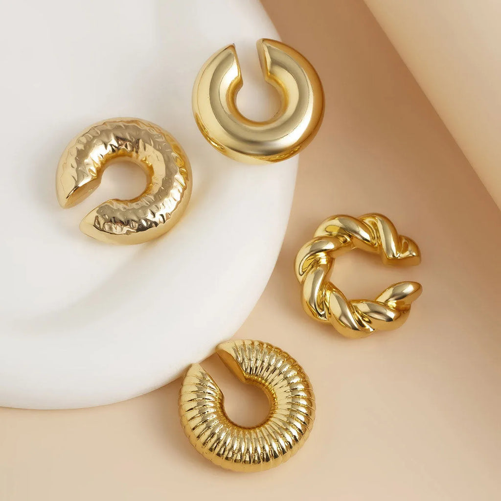 Geometric clip-on earring set for women with gold and silver options, four pieces