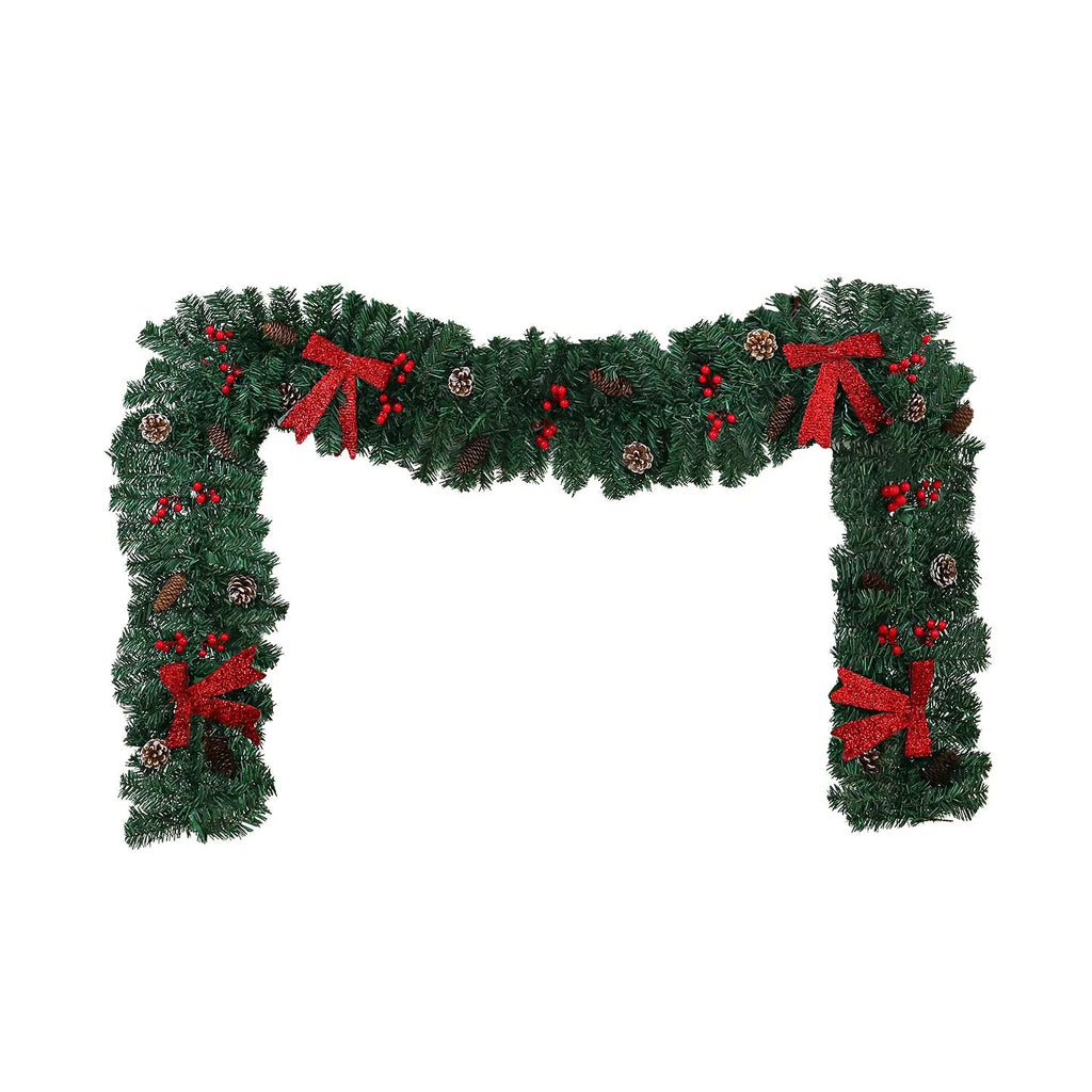 PVC Christmas rattan decorative bow with pine cone centrepiece and optional lighting