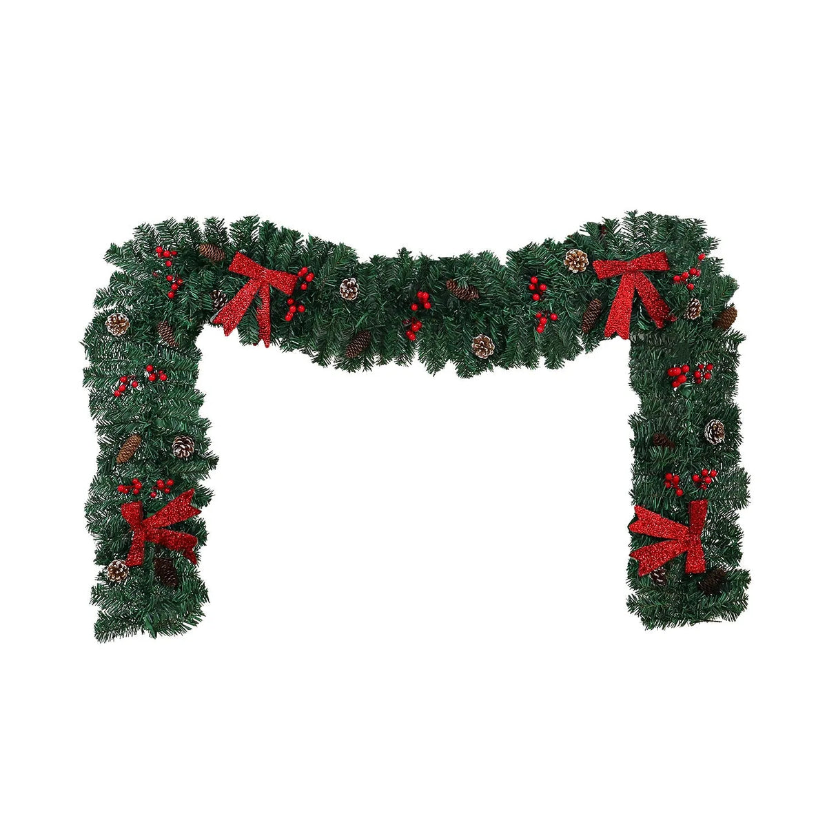 PVC Christmas rattan decorative bow with pine cone centrepiece and optional lighting