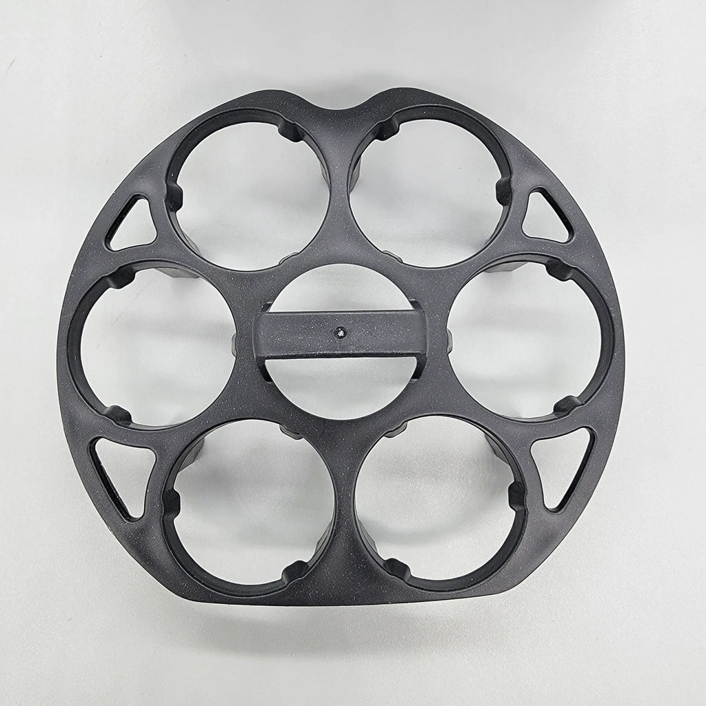 Black modern plastic egg holder rack for cooking machines, dimensions 13.8cm wide by 12.6cm deep.