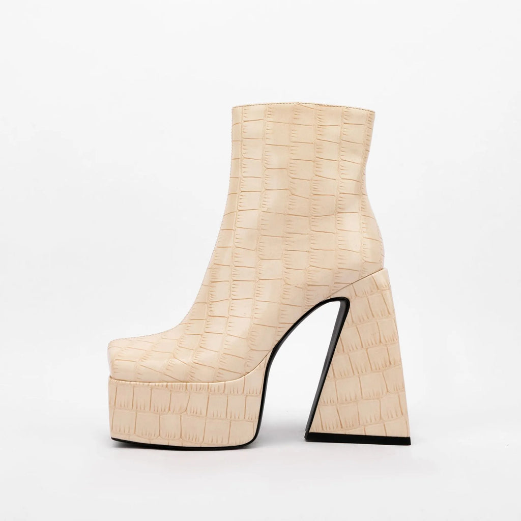 Women's artificial PU leather ankle boots with super high heel above 8cm in red, green, black, beige and brown colour options