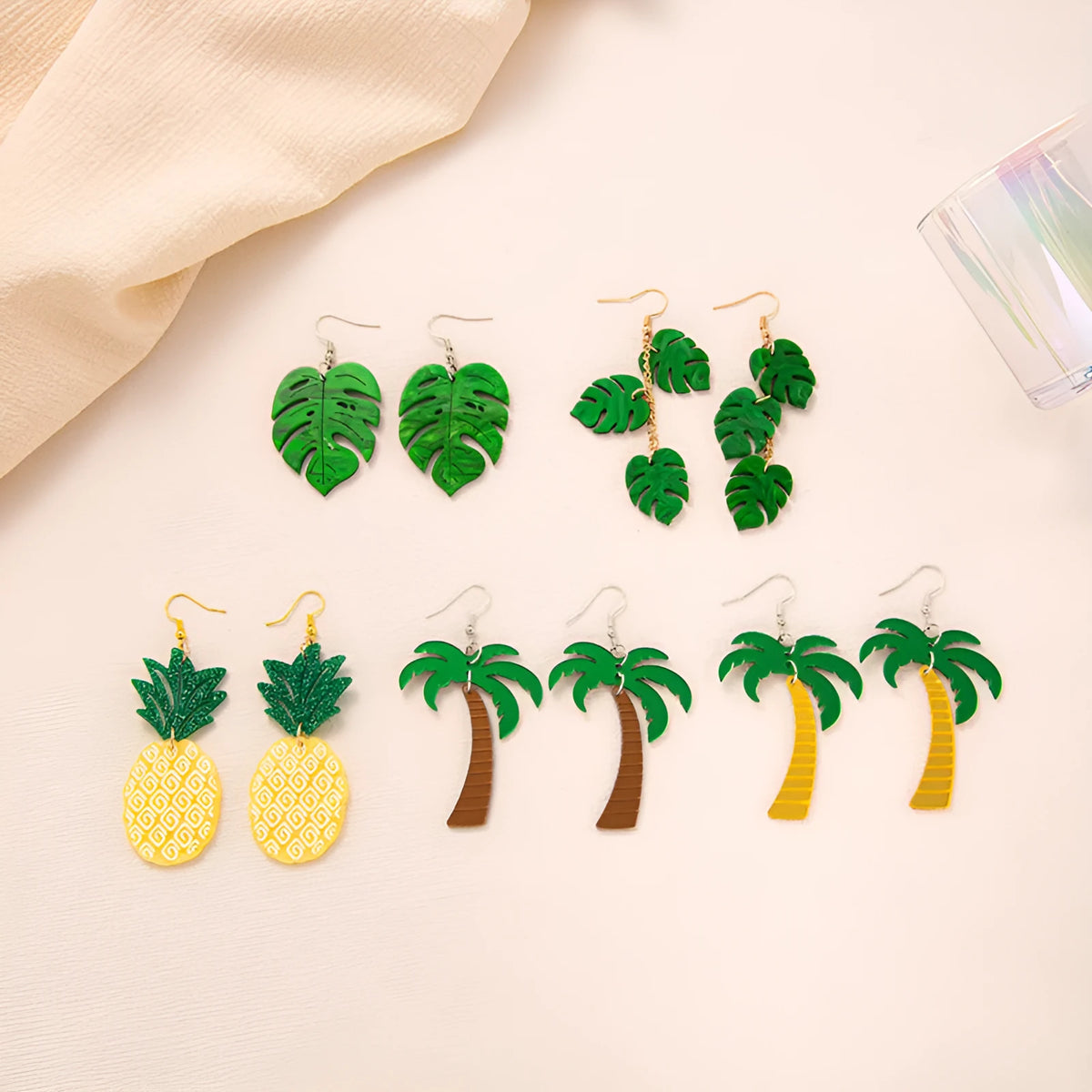 Women's summer coconut jackfruit acrylic dangle earrings with drop shape and ear hook fastening