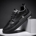 Men's black and white skateboard shoes with elastic band and microfiber upper