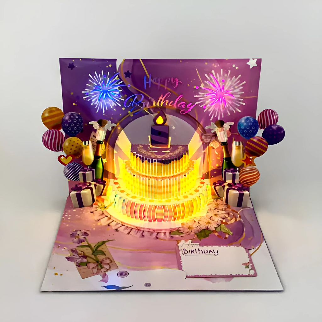 3D cake greeting card with Chinese ink style design, manually folded from paper