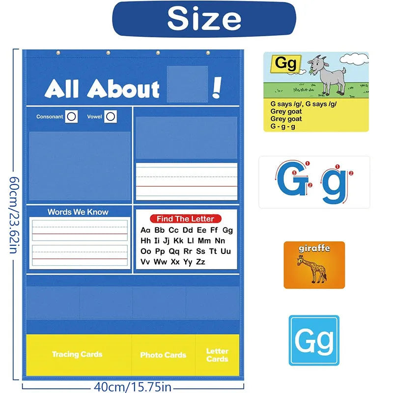 Children's alphabet learning sleeve table chart with wipe-clean surface and card set