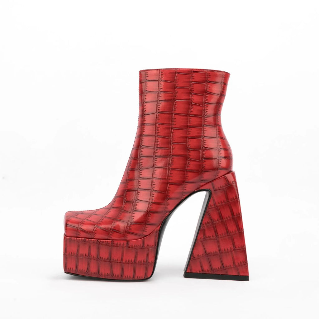 Women's artificial PU leather ankle boots with super high heel above 8cm in red, green, black, beige and brown colour options