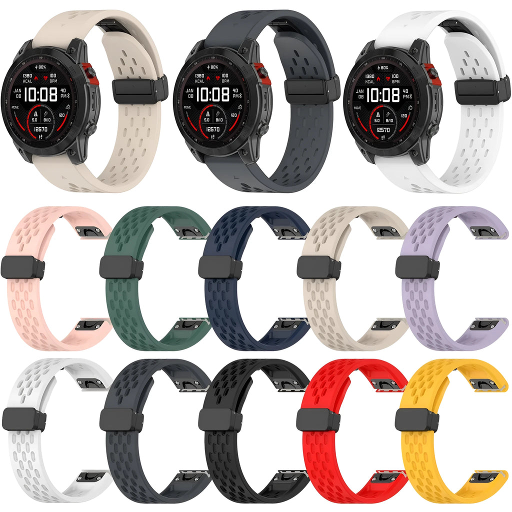 Garmin Fenix quick release replacement watch strap in multiple colours showing quick-release lugs