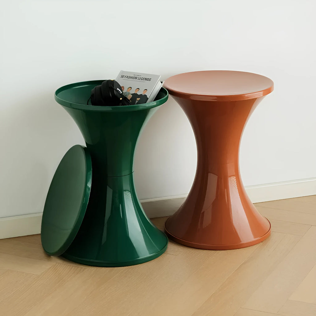 Hourglass-style plastic shoe changing stool in multiple colour options