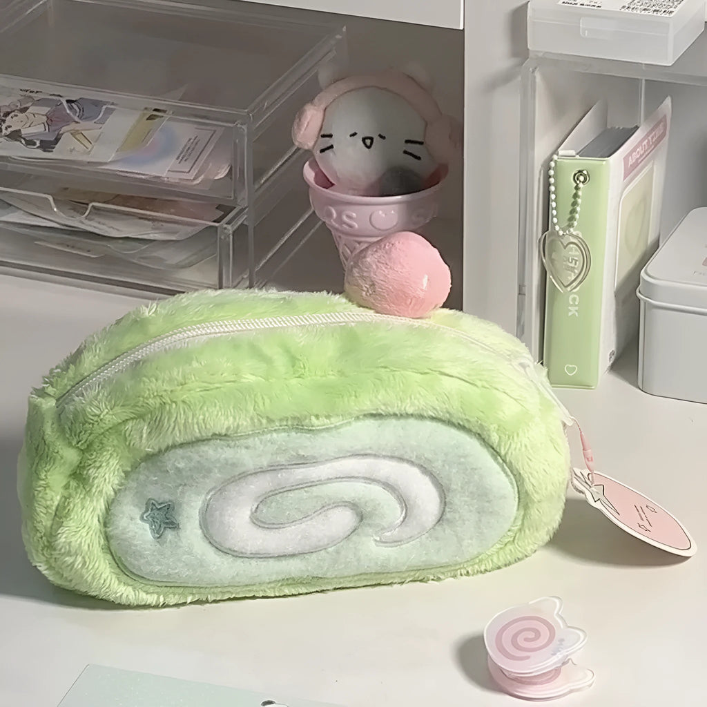 Velvet pencil case in a Swiss roll cake colour and design with Korean style