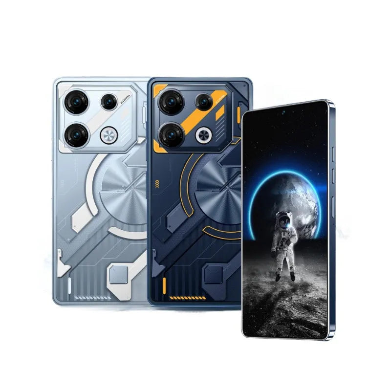 GT10 Pro Android smartphone in Blue or Silver colour with straight plate design showing front display