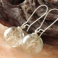 Transparent 16mm glass ball earrings with dandelion seed design on French hooks