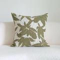 Silent Wind green cotton linen hotel pillow with striped botanical pattern and tassel trim in multiple size options