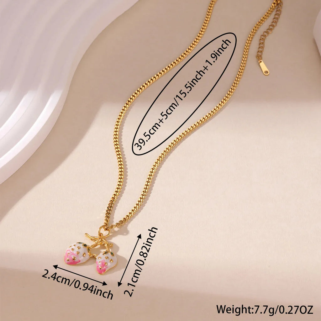 Strawberry fruit pendant necklace in stainless steel with red or white colour options