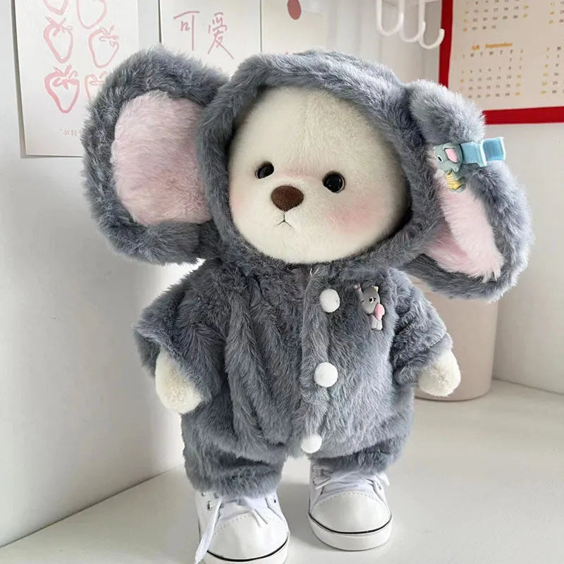 Grey elephant pattern plush jumpsuit for 30cm teddy bear dolls