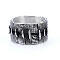 Geometric titanium steel double ring with stitched detail in dark retro colour