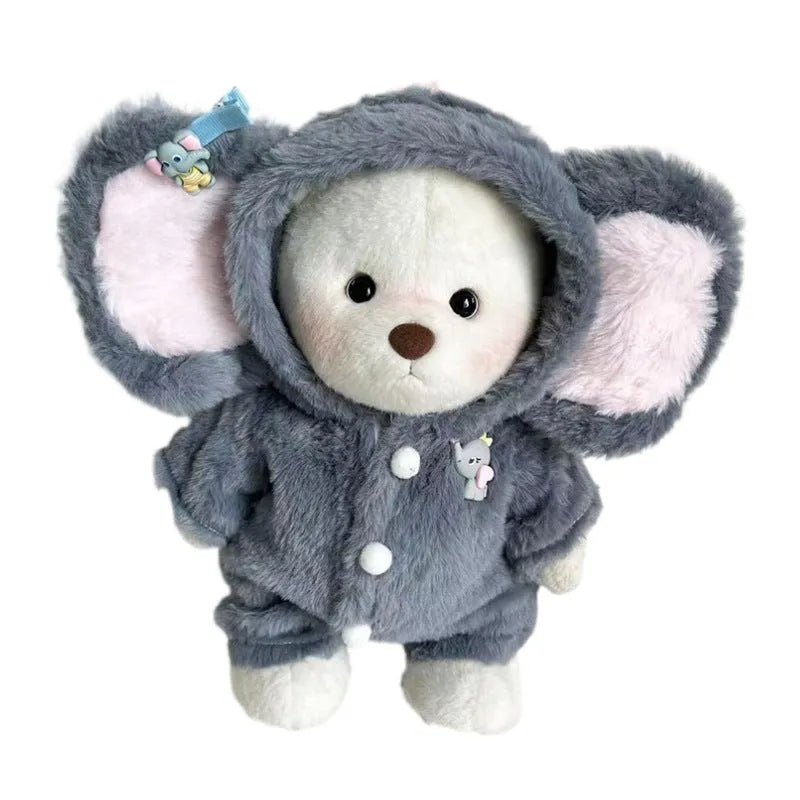Grey elephant pattern plush jumpsuit for 30cm teddy bear dolls