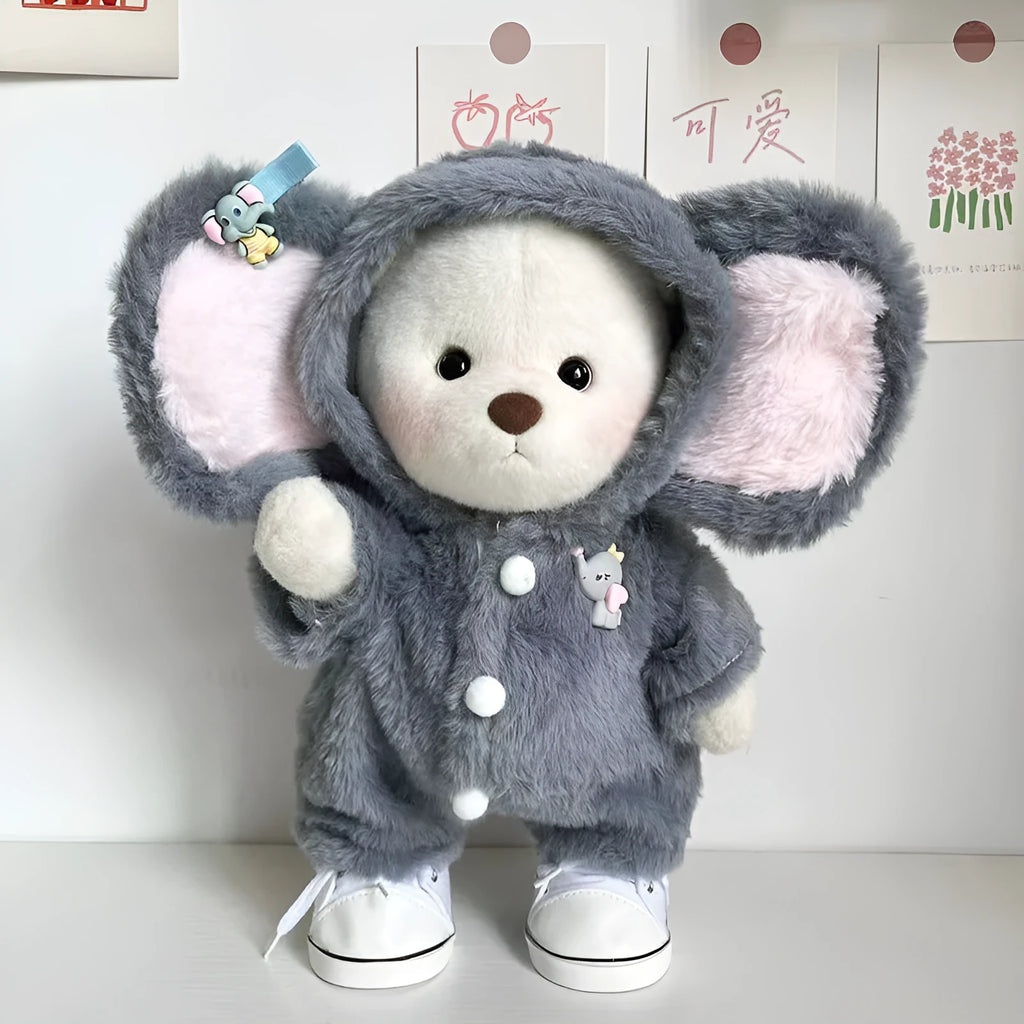 Grey elephant pattern plush jumpsuit for 30cm teddy bear dolls
