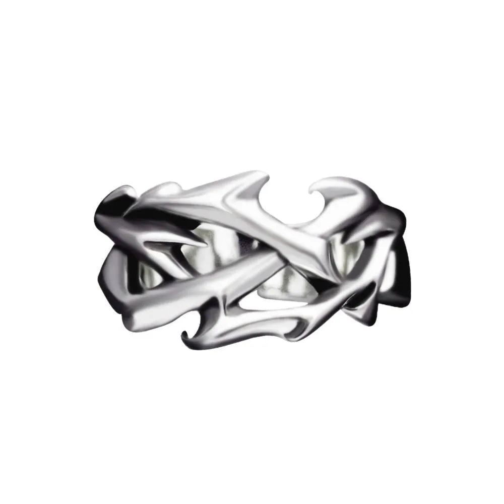 Copper men's thorn flower ring with geometric floral patterns and adjustable opening