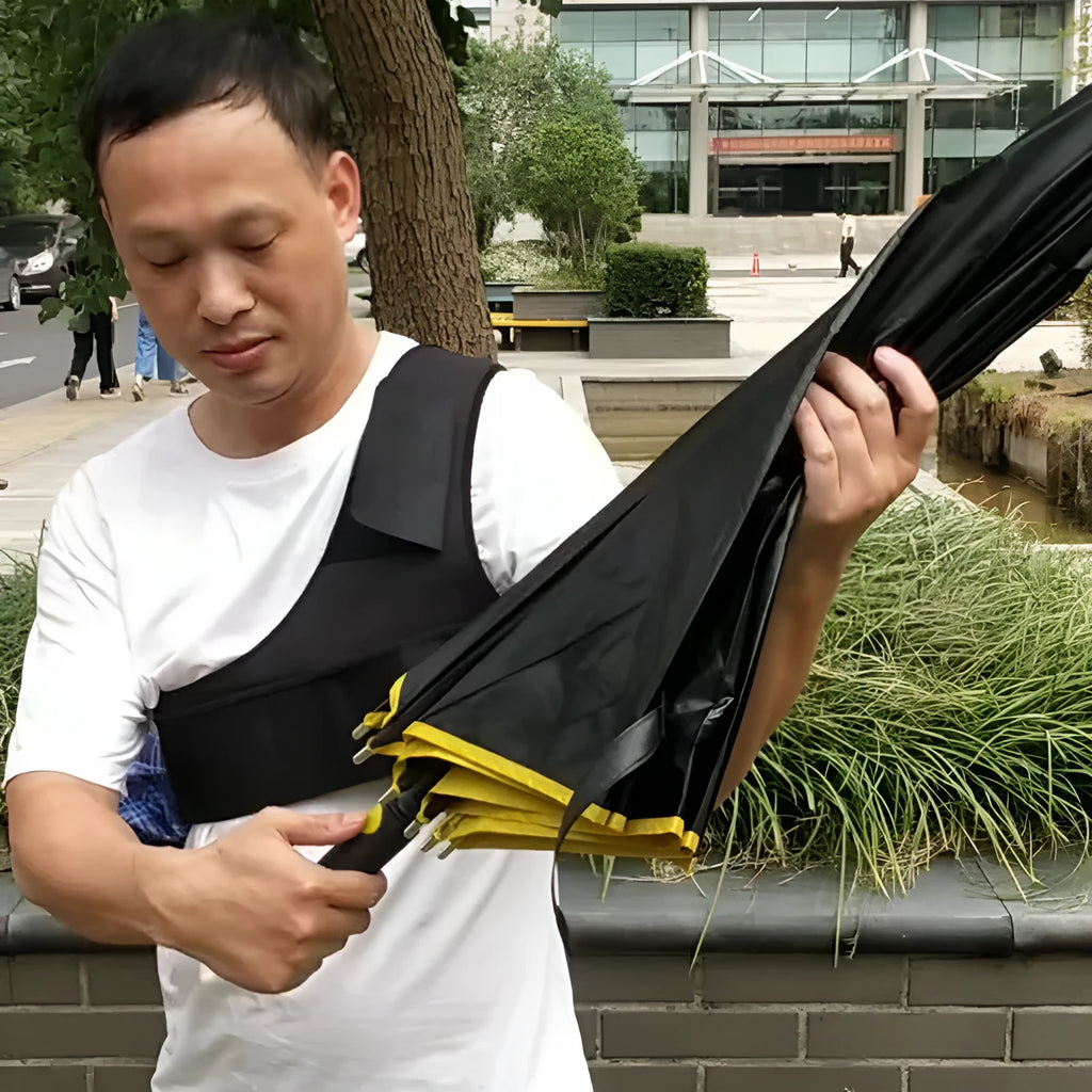 Portable umbrella holder with adjustable shoulder strap in black diving cloth material