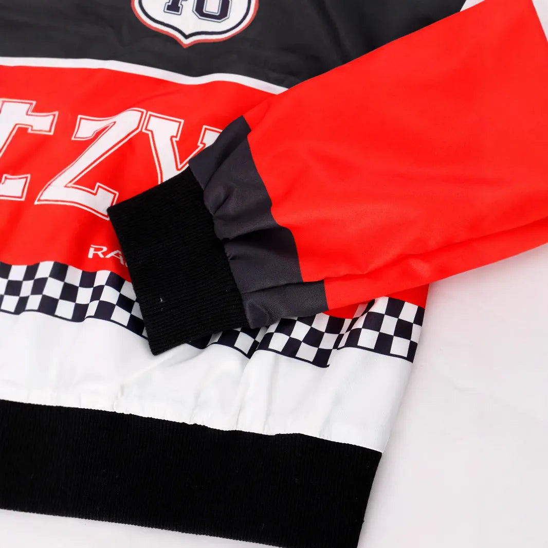 Women's loose fit casual zipper jacket with geometric pattern in rose red colour