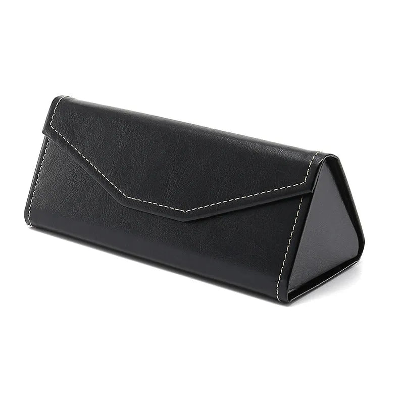 Handmade stitching PU cowhide triangle folding glasses case in 160x66x16mm size