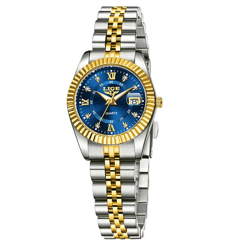 Women's fashion quartz watch in metallic gold and silver colour options, 10mm thickness
