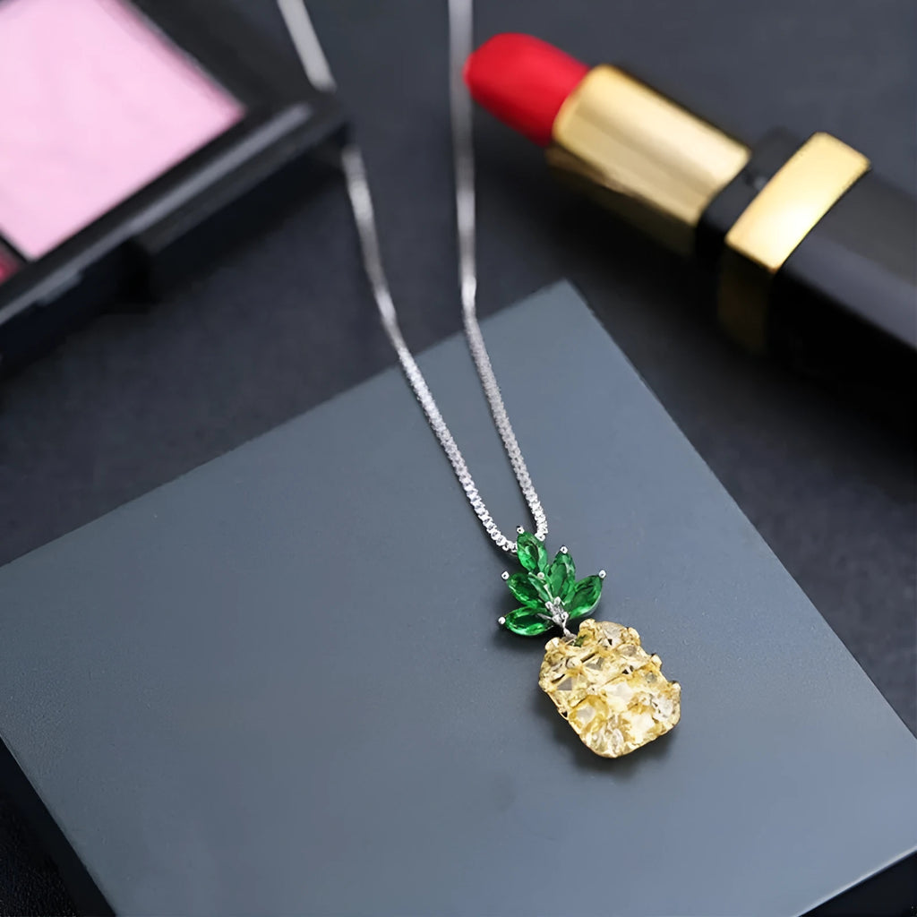 Korean fashion silver-plated necklace with geometric pineapple diamond pendant design