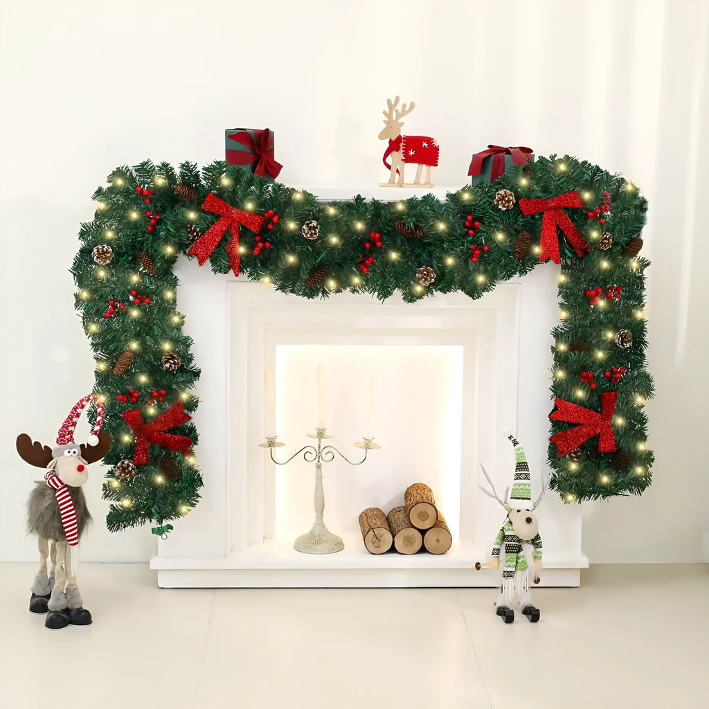 PVC Christmas rattan decorative bow with pine cone centrepiece and optional lighting