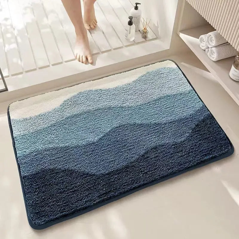 Rainbow print cashmere carpet floor mat with plastic bottom in sky and sea colours