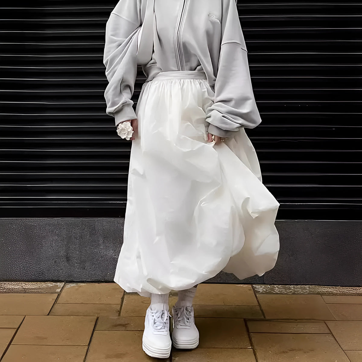 Women's long cotton skirt in solid black or white colour for casual wear.