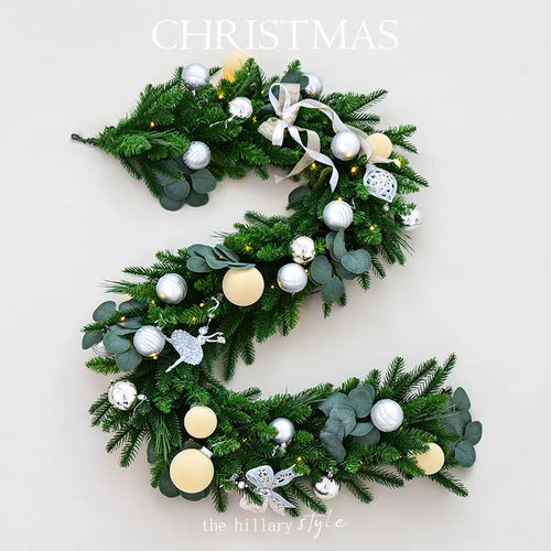 1.8m PE leaf Christmas garland in green and white with lights, European style, single vine piece