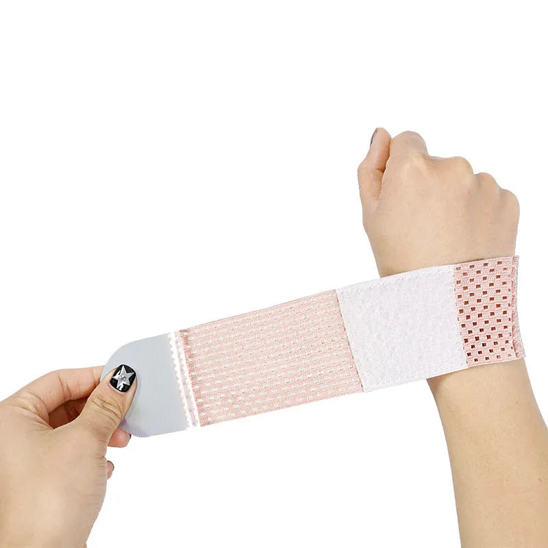 High elastic breathability athletic wristguard for wrist support shown in black, grey, and pink colour options.