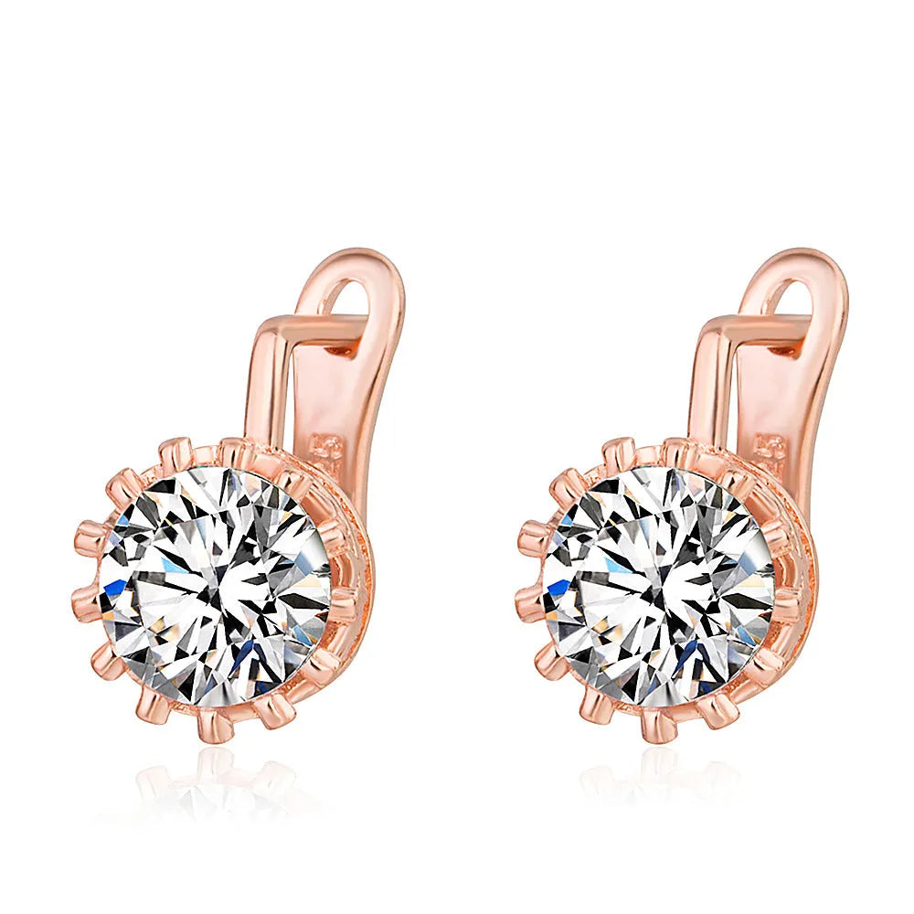 Korean retro crown ear clip earrings in copper with white diamond stones