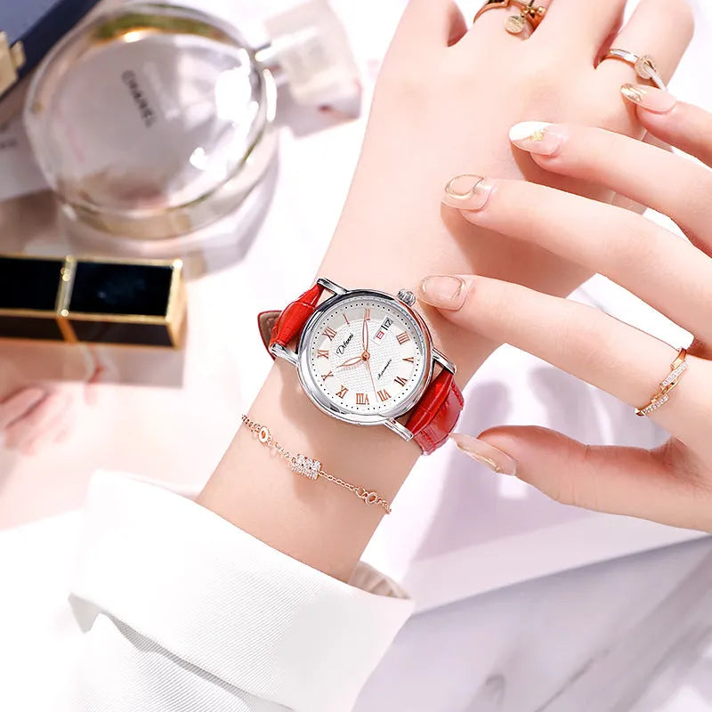 Women's automatic watch with 12mm case on steel bracelet and leather strap options