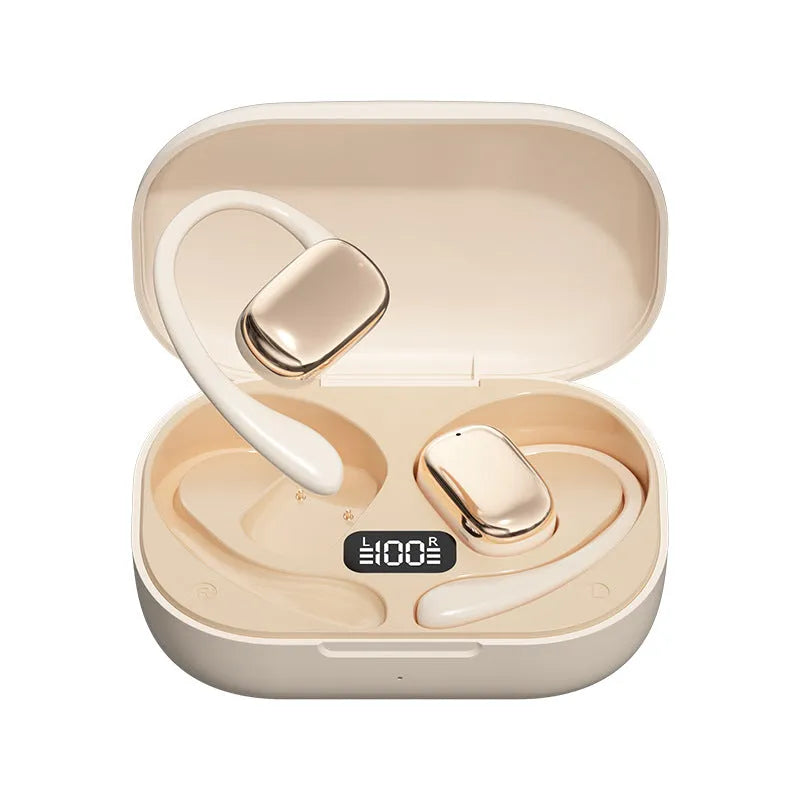 Ear-mounted Bluetooth headphones with digital display screen in three colour options