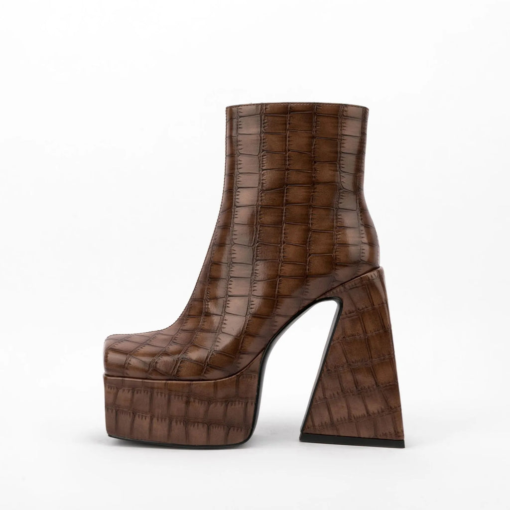 Women's artificial PU leather ankle boots with super high heel above 8cm in red, green, black, beige and brown colour options