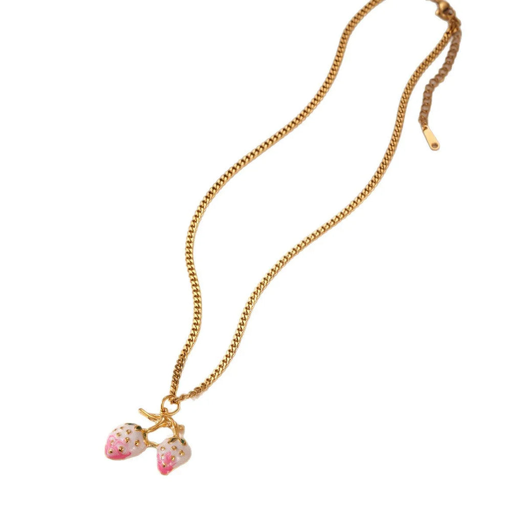 Strawberry fruit pendant necklace in stainless steel with red or white colour options