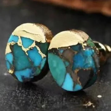 Natural stone bohemian style stud earrings with irregular cut in colour ER1031