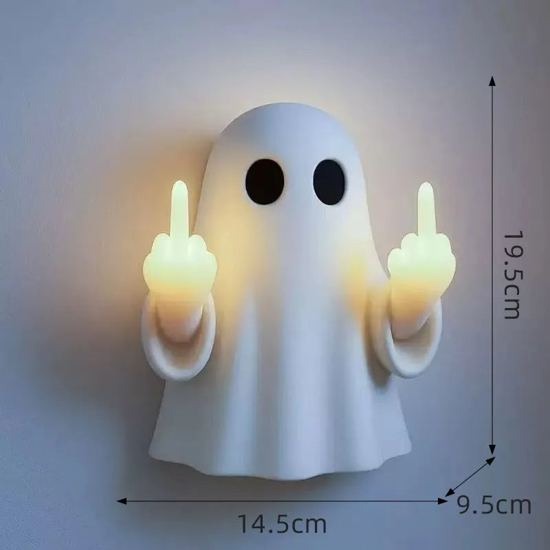 White plastic ghost statue night lamp for Halloween decoration on shelf