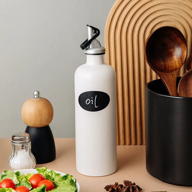 Ceramic kitchen oil pot with 650ml funnel and brush in black, coffee or white colour options