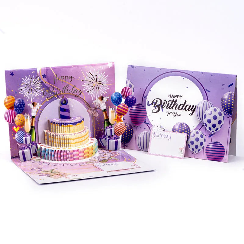 3D cake greeting card with Chinese ink style design, manually folded from paper