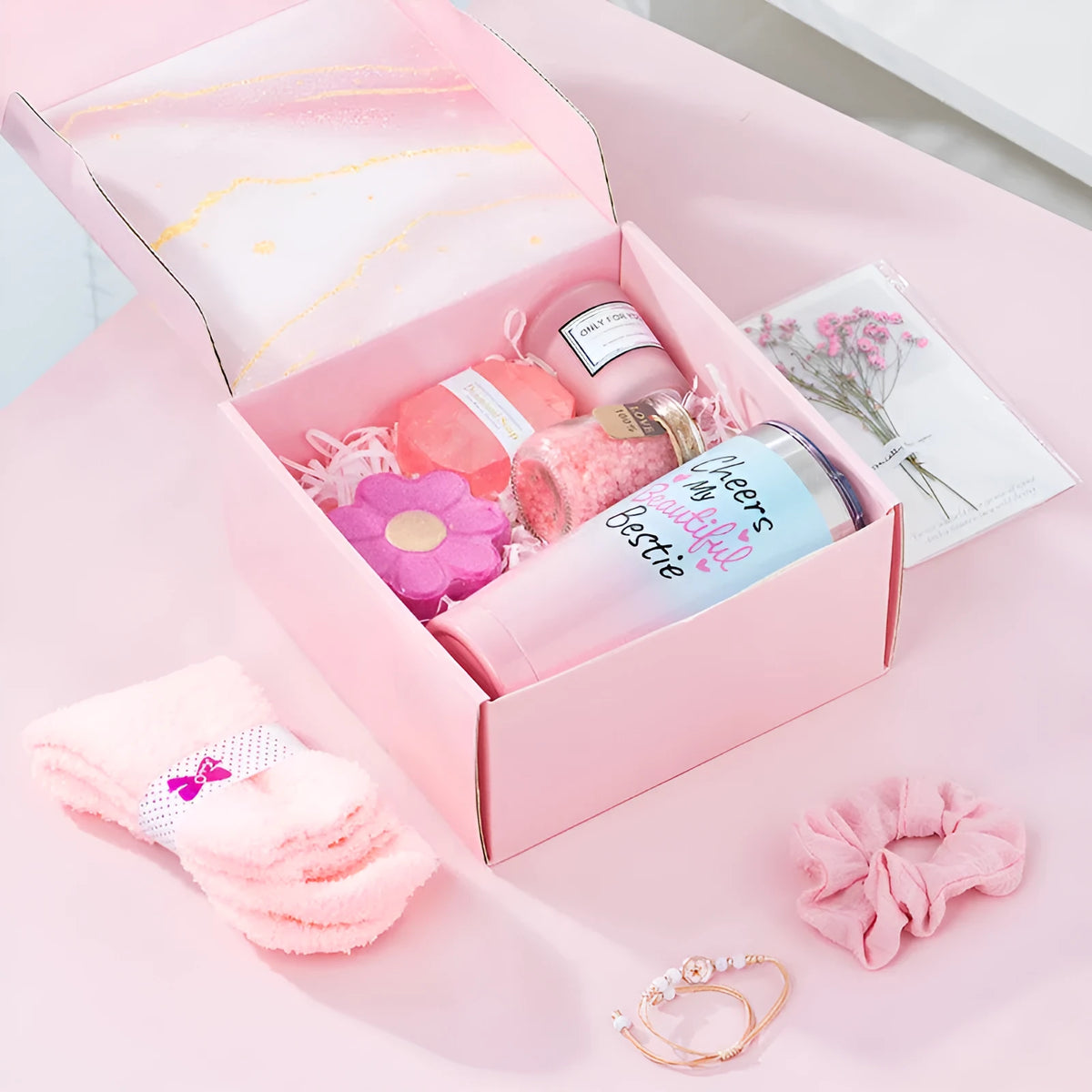 Aromatherapy candle bath gift set with soy wax candles in multiple colour options including pink, sunflower, purple and blue suits