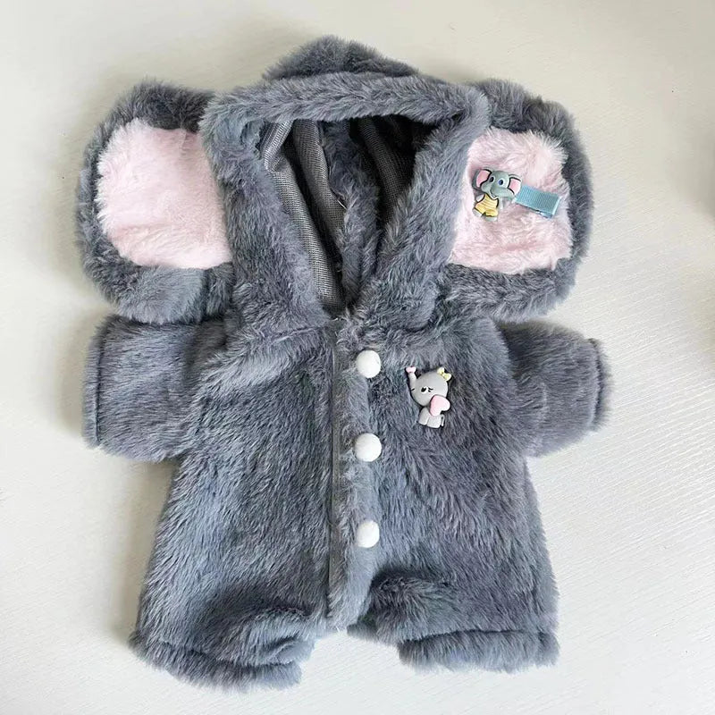 Grey elephant pattern plush jumpsuit for 30cm teddy bear dolls