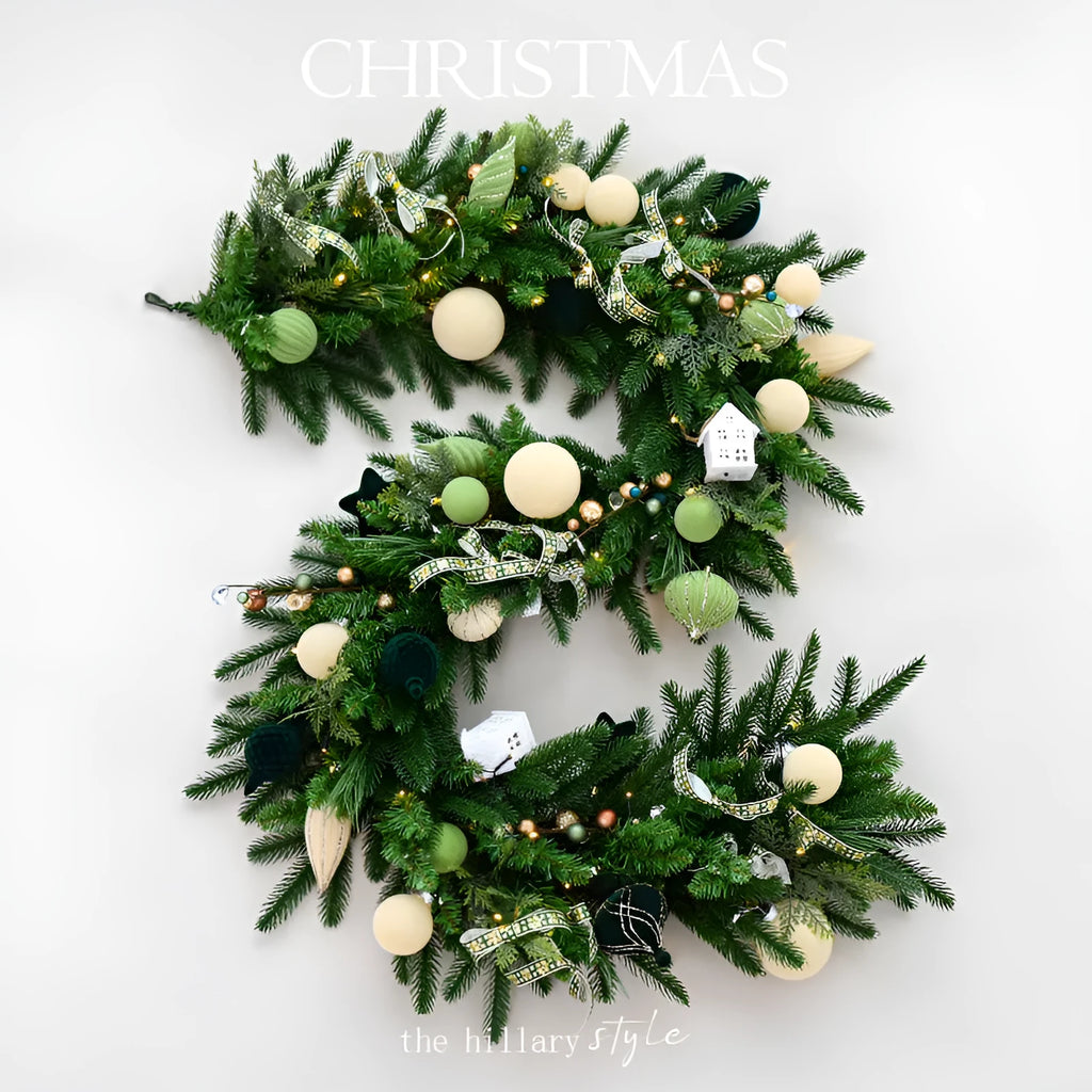 1.8m PE leaf Christmas garland in green and white with lights, European style, single vine piece